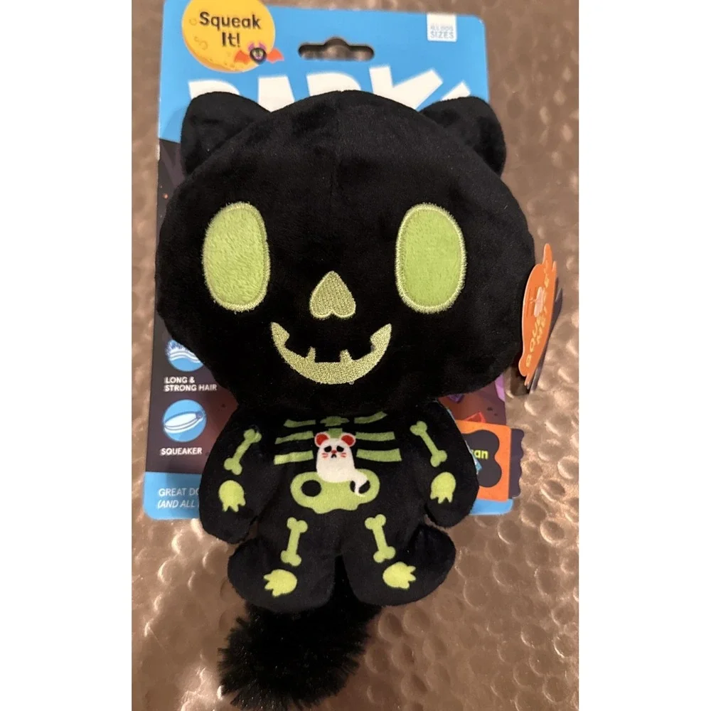 Bark Squeak It Dog Toy Halloween Black CAT Scan Kitty Squeaker Crinkle Mouse